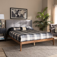 Baxton Studio MG0019-Grey/Ash Walnut-Full Edmond Modern and Contemporary Grey Fabric Upholstered and Ash Walnut Brown Finished Wood Full Size Platform Bed